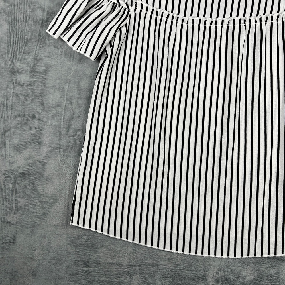 Soho Jeans Womens XS Black White Striped Cold Shoulder Blouse Summer Top - Picture 4 of 16